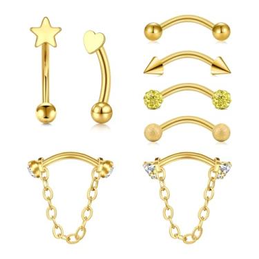 Imagem de VCMART Brinco de torre de 16 g Piercing Joia Aço Inoxidável Curvo Barbell Sobrancelha Piercing Joia Vertical Labret Lip Jewelry Ear Rook Daith Surface Tragus Pequeno Anel de umbigo para Mulheres