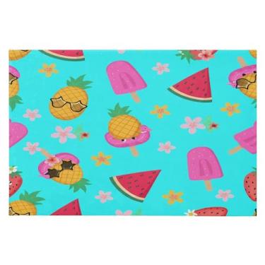 Imagem de CEBUGI Tapete de área 60 x 90 cm, macio, lavável, antiderrapante, com revestimento de borracha, frutas tropicais, para sala de estar, quarto, decoração de casa