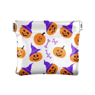 Imagem de Burbuja Bolsa feminina Jack O Lantern Pumpkins Squeeze para moedas, carteira de couro, portátil, mini porta-moedas, batom, organizador de cosméticos