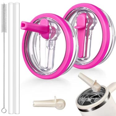 Imagem de ANTAND Pacote com 2 tampas de canudo de substituição para acessórios Stanley de 850 g, tampas removíveis à prova de vazamento para Stanley Quencher H2.0 e copo ProTour de 850 g (rosa, vermelho)