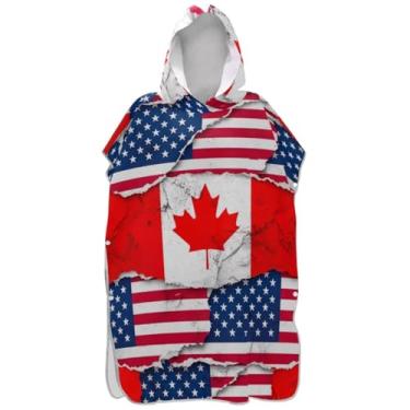 Imagem de Joisal Poncho de surf para adultos trocador de roupa de praia com capuz toalha de banho plus size masculino poncho com capuz bandeira americana bandeira canadense
