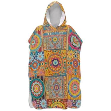 Imagem de Joisal Poncho de surfe absorvente para adultos trocador de roupas de banho de praia com capuz colorido mandala floral ponchos femininos com capuz