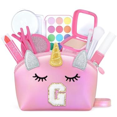 Imagem de Lindas bolsas transversais rosa para Preppy Her bolsa de unicórnio com inicial personalizada para maquiagem presentes de aniversário, Rosa - G, Bonito