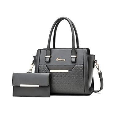 Imagem de NICOLE & DORIS Bolsas femininas elegantes bolsa de ombro conjunto de 2 peças bolsas bolsa de couro PU, Cinza, Large