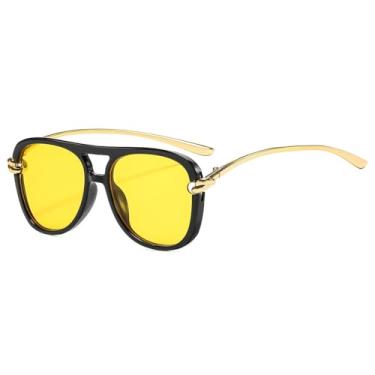 Imagem de Óculos de Sol UV400 - Armação de Metal Estilo Punk com Ponte Dupla e Lentes Degradê para Homens e Mulheres, Ideal para Esportes ao Ar Livre, Corrida e Ciclismo, nas cores Preto e Amarelo.