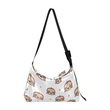 Imagem de Lindas lontras têxteis com estampa de animal bolsas de couro femininas Hobo bolsa de ombro masculina com estampa de animal de desenho animado, Preguiça fofa em branco