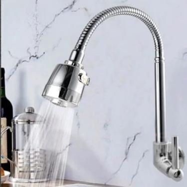 Imagem de Torneira Gourmet Flexível 360° Parede Água Fria 2 Modos de Jato Aço Inox Silicone(Prata/Parede/360°)