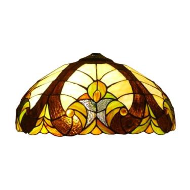 Imagem de Cúpula de abajur barroca Tiffany, 40,6 x 22,9 cm (16 x 9 polegadas), em vitral, estilo vintage/antigo, ideal para luminárias de mesa, de chão, pendentes e de teto, na cor bege.