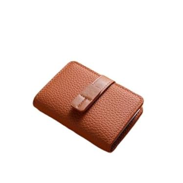 Imagem de Carteira feminina de couro genuíno com dobra dupla/tripla - Suporte minimalista para cartão de crédito com bloqueio de RFID e bolso para moedas, Marrom, Casual