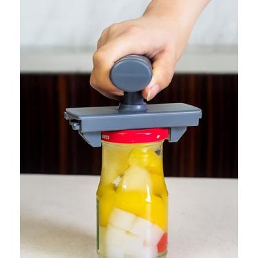 Imagem de Abridor de lata multifuncional Abridor universal de jarras Ferramenta de cozinha para abridor de garrafas Tire tampas facilmente bordas lisas Latas abertas ajustável cinza 2