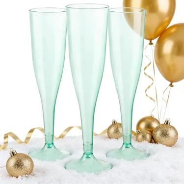Imagem de WDF Pacote com 36 taças de champanhe de plástico verde transparente - 200 ml taças de champanhe verdes de plástico, taças de champanhe descartáveis para festa e casamento