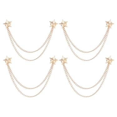 Imagem de SUPERFINDINGS 4 pçs broche de corrente longa estrela borla lapela pinos masculino corrente dupla liga terno pinos colarinho borla terno broche para homens mulheres ternos presentes, Metal, Sem Pedra