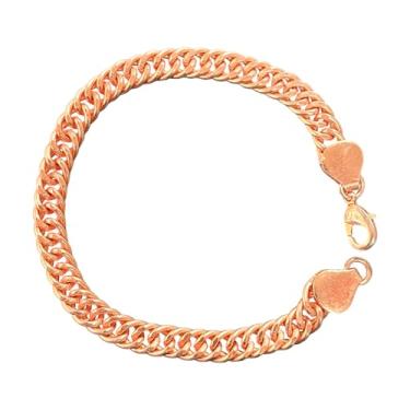 Imagem de SUNYARAN Pulseira de elos cubanos pequenos de cobre puro com fecho lagosta 22 cm de comprimento conjunto de joias de cobre sólido presente para mulheres e homens