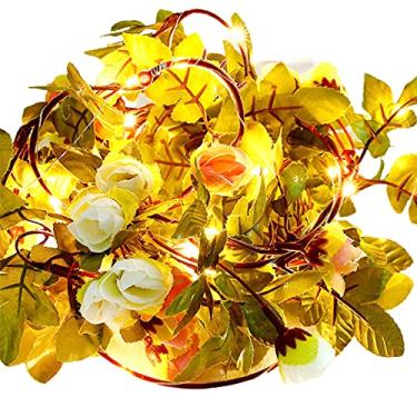 Imagem de Flores Artificiais Folhas Verdes Vinho Luz de Corda 2 2M 25 Pérolas Lâmpada Brilho Constante Branco Quente Decoração Ambiente