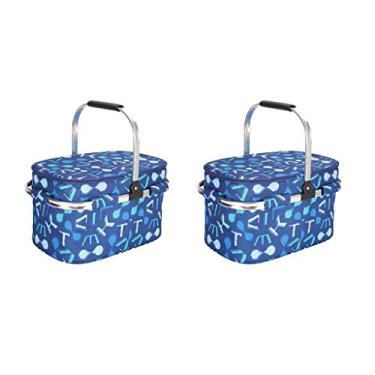 Imagem de Lancheira organizadora cesta de piquenique dobrável portátil cesta térmica acampamento sacos de mercearia com alça de alumínio para viagens ao ar livre piquenique coolers