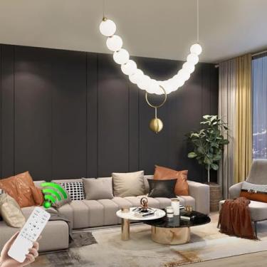 Imagem de Lustre moderno de LED, elegante e decorativo, com cúpula em acrílico branco regulável, 10 lâmpadas, ideal para sala de jantar, cozinha estilo fazenda, mesa de jantar ou ilha.