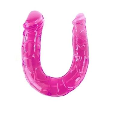 Imagem de Prótese Pênis Duplo 30X3,5Cm Flexível Com Veias Realistas E Glande Brinquedo Erótico Dildo Duplo PB11 (ROSA)