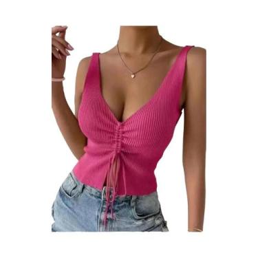 Imagem de Top Cropped Sem Mangas Com Decote Em V Sexy Para Mulheres, Verão, Alta