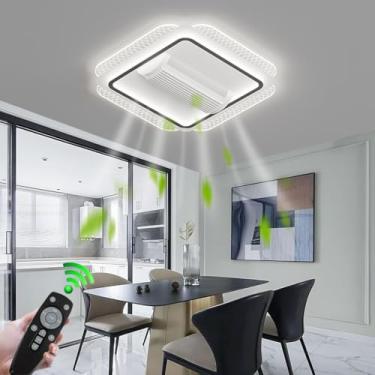 Imagem de Ventilador de teto com luz LED, sem pás, silencioso, com controle remoto para iluminação. Ventilador de teto com controle remoto, dimerizável, 90W, criativo, em acrílico, quadrado, com 6 vel