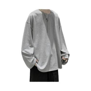 Imagem de Camiseta Unissex Oversize De Manga Longa Em Algodão De Cor Pura Para H