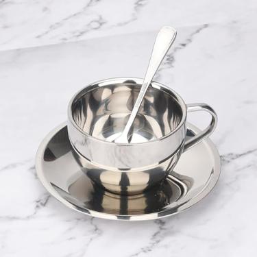 Imagem de Xícara de café de aço inoxidável 304 dupla camada isolada polida acabamento espelhado criativo escritório conjunto de canecas de chá para casa, café, mesa, B, P