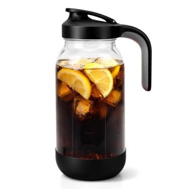 Imagem de Sursip Jarra de vidro de 1,8 l com tampa de bico de despejo, jarro de vidro de 2 litros para geladeira, hermético e à prova de vazamento, jarro de água antiderrapante de boca larga para café frio
