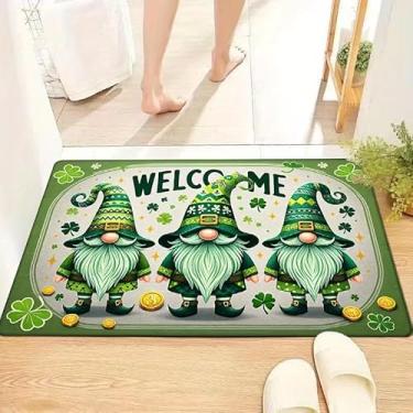 Imagem de Yayumi Tapete de porta para o dia de São Patrício, tapete de boas-vindas antiderrapante St Patricks tapete externo