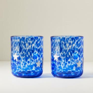 Imagem de Skylety 2 peças de copos de suco com ícones de estrelas, 400 ml, copos de vidro para beber vinho sem haste, copos de coquetel soprados à moda antiga para mulheres, presentes de aniversário e festas