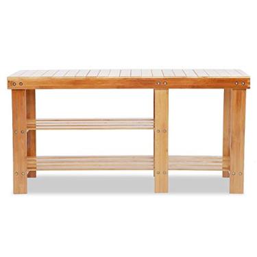 Imagem de HHHJQFAAT Banco de sapato - Banco de sapato natural 2 níveis organizador de sapateira de entrada para armazenamento de sapatos