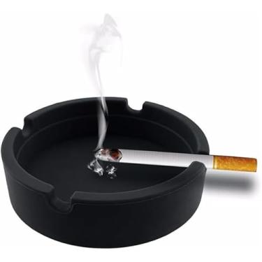 Imagem de Cinzeiros de charuto para ambientes externos inquebráveis de calibre grande cinzeiros de silicone para decoração de pátio/exterior/interior/casa minimalista, preto