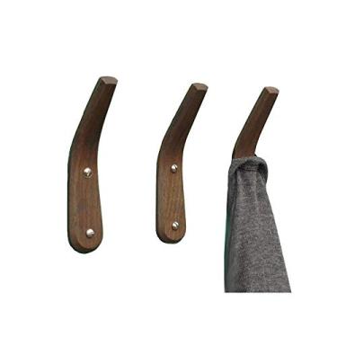 Imagem de Conjunto de 3 ganchos de madeira únicos montados na parede feitos à mão vintage cabideiro de madeira vintage cabide de cabide de cabide rústico artesanato roupão toalha gancho entrada banheiro