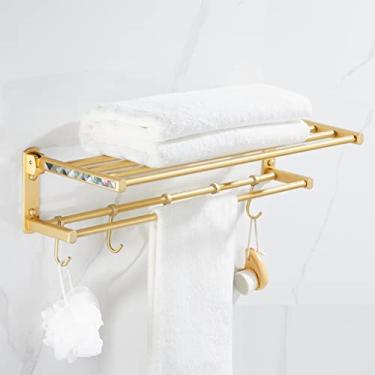 Imagem de Toalheiro de luxo leve de alta qualidade sem perfuração, anel de toalha, ganchos de fileira, suporte de toalha de banho, cesta de lenços, kit de acessórios de banheiro banheiro (cor: suporte de três