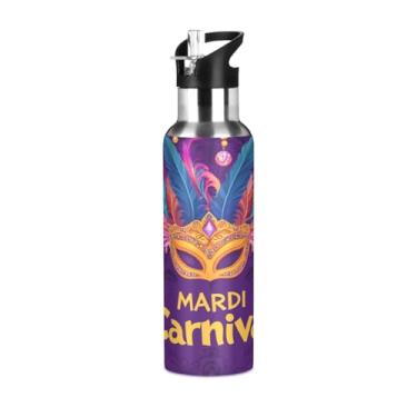 Imagem de Wassud Garrafa de água de carnaval de carnaval de aço inoxidável garrafa de água esportiva com canudo garrafas de água isoladas copo portátil de viagem 623 g