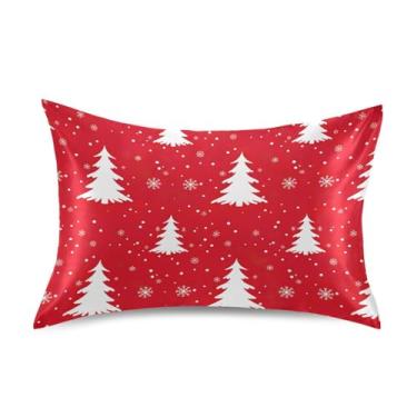 Imagem de Wassud Fronha de cetim para cabelo e pele árvore de Natal fronhas de seda macia tamanho padrão capas de travesseiro respiráveis com fecho de envelope