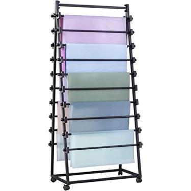 Imagem de Organizador de sala de artesanato expositor suporte de exibição de lenço de dupla face/armazenamento de papel de embrulho rack organizador com rodas, suporte de exibição de fita independente de metal