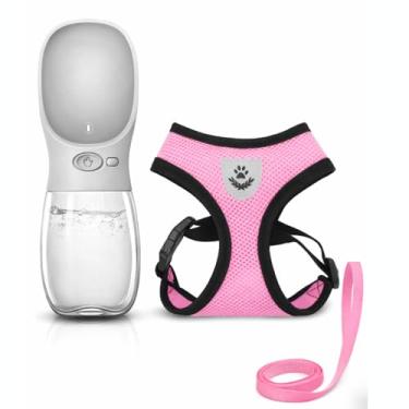 Imagem de Kit pet Guia peitoral Simples e garrafa portátil para passeios 350ml (Rosa, Médio)