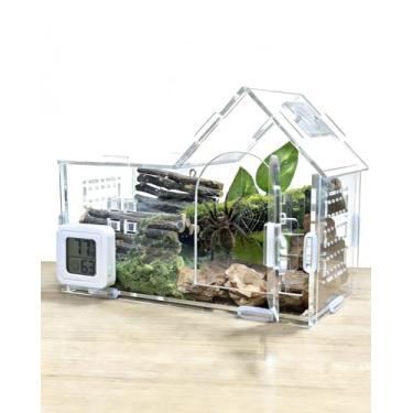 Imagem de Caixa magnética de acrílico para répteis com termômetro – Bloqueio de um clique à prova de fuga para tarântula, lagartixa, camaleão, besouro, louva-a-deus e animais de estimação pequenos