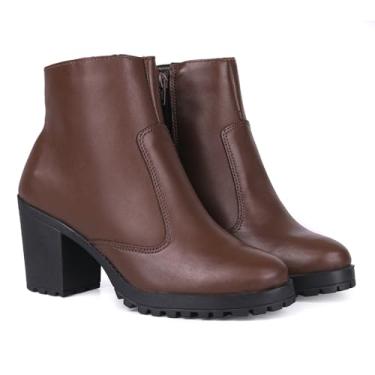 Imagem de Bota Feminina Salto Grosso Cano Baixo Em Couro Legítimo