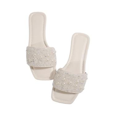 Imagem de GORGLITTER Sandálias femininas brilhantes brilhantes sem cadarço com bico aberto com glitter, Lantejoulas brancas, 35