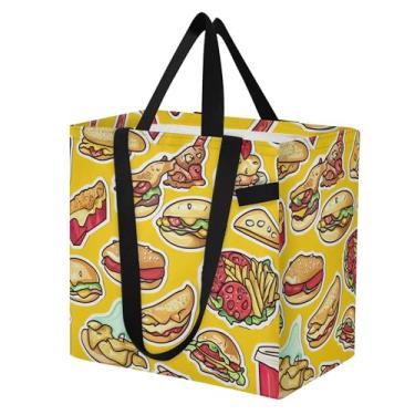 Imagem de SEHANY Delicious Fastfood Sacolas de compras reutilizáveis com alças reforçadas, bolsa de compras de lona dobrável à prova d'água de grande capacidade para viagem, cozinha, praia