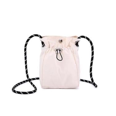 Imagem de Bolsas pequenas transversais femininas para celular, bolsa de ombro leve com cordão, alças elásticas de nylon, Bege