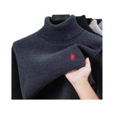 Imagem de Suéter De Veludo Masculino De Gola Alta, Pulôver Tricotado Quente E Gr