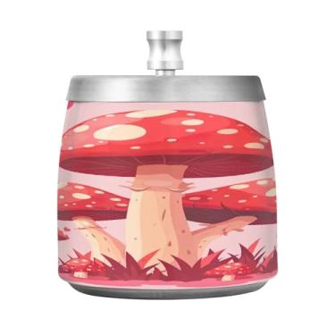 Imagem de STAYTOP Cinzeiro fofo de cogumelos com tampa, aço inoxidável à prova de vento, sem fumaça, cinzeiro grande para uso ao ar livre para decoração de escritório em casa