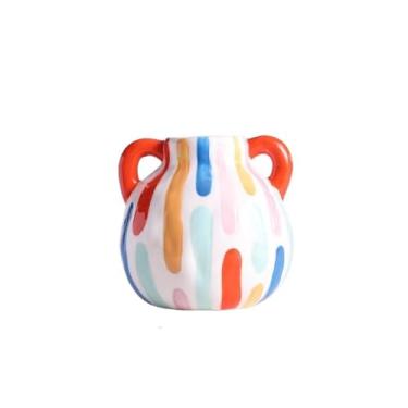 Imagem de Vaso de cerâmica pequeno moderno, listras verticais, arranjos de flores, arranjos de flores, decoração de móveis, centros de mesa