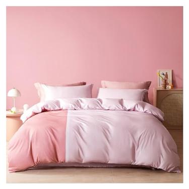 Imagem de x3anggyt5 Capa de edredom de algodão de cor dupla patchwork, conjunto de capa de edredom de microfibra macia com cordão de canto com fecho de zíper (rosa, cama de 1,5 m a 1,8 m - 200 x 230 cm)