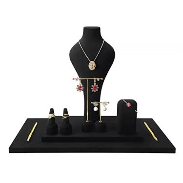 Imagem de x3anggyt5 Elegante 8 peças/pacote com suportes de exibição de colar, conjunto de pulseira de veludo preto, conjunto de pulseira, suporte de bandeja de brincos de anel para organizador de joias