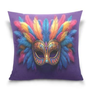 Imagem de Blueangle Capas de almofada de máscara colorida de carnaval - 50 x 50 cm, decoração de férias de fazenda para sofá de casa (276)