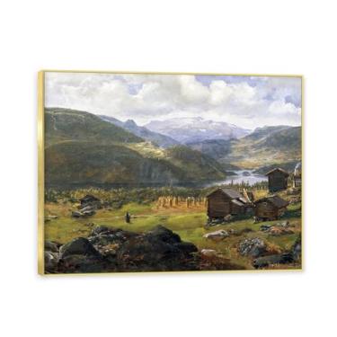 Imagem de NHLDZYH Moldura dourada. Reprodução de arte de alta qualidade J.C. Dahl Pintura de paisagem romântica Imagem em tela emoldurada Presente elegante para conhecedores de arte. (Vale Norueguês). 80 x 105