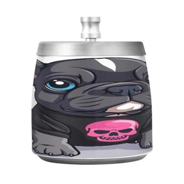 Imagem de STAYTOP Cinzeiro de buldogue fofo com tampa, aço inoxidável à prova de vento, sem fumaça, cinzeiro grande para uso ao ar livre para decoração de escritório em casa