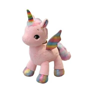 Imagem de Brinquedo De Pelúcia Unicórnio Rosa, Almofada Macia E Fofa Com Arco-Ír